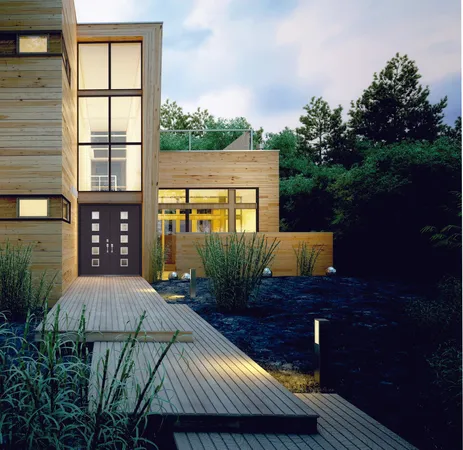 Dark gray modern double entry door with 5 squares in each door
