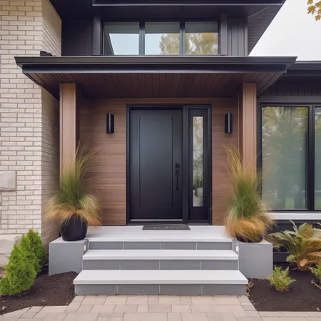 Black Brushed smooth fiberglass entry door, in a 1-panel flat shaker style